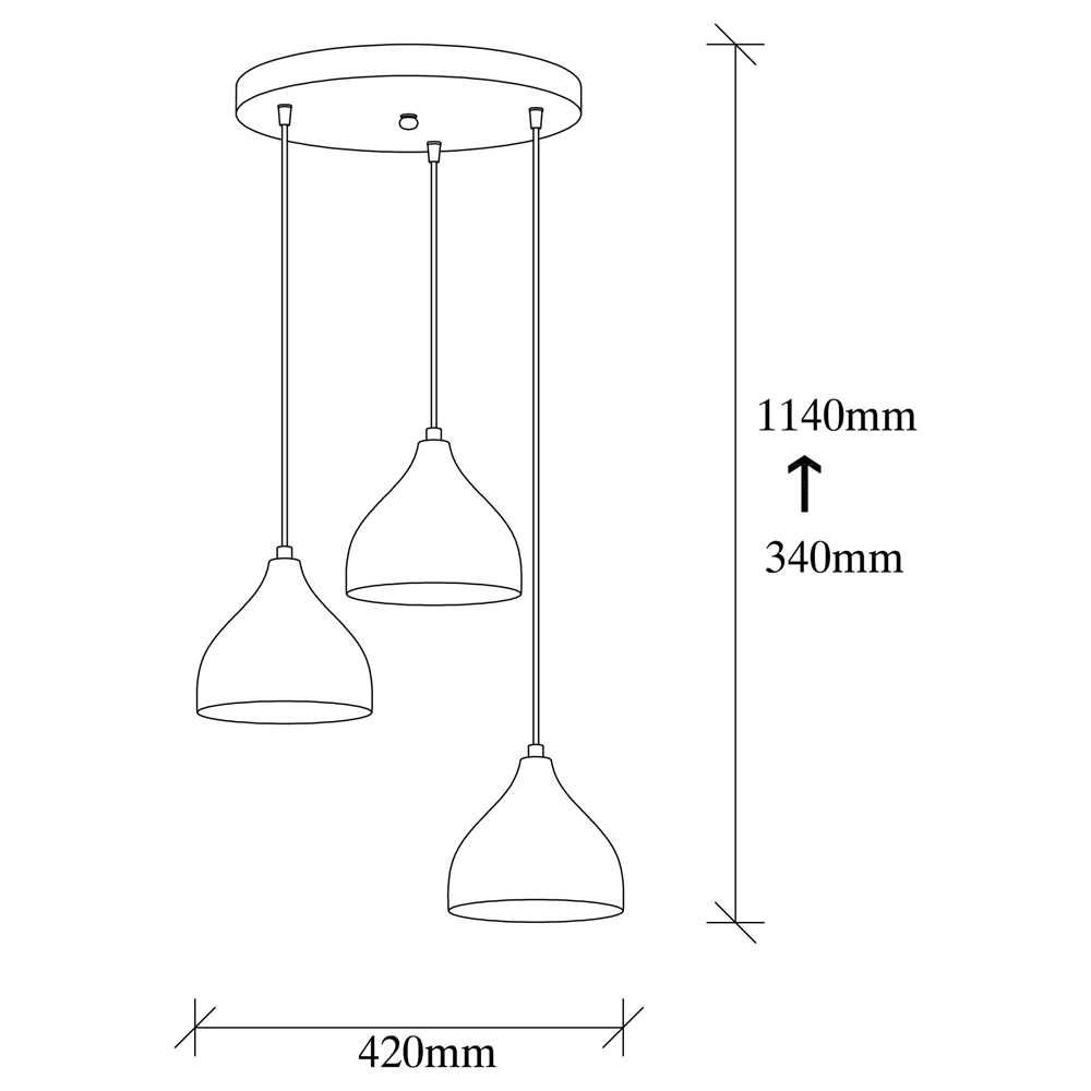 Trendline 3 Light Metal Drop Ceiling Pendant Light in Black