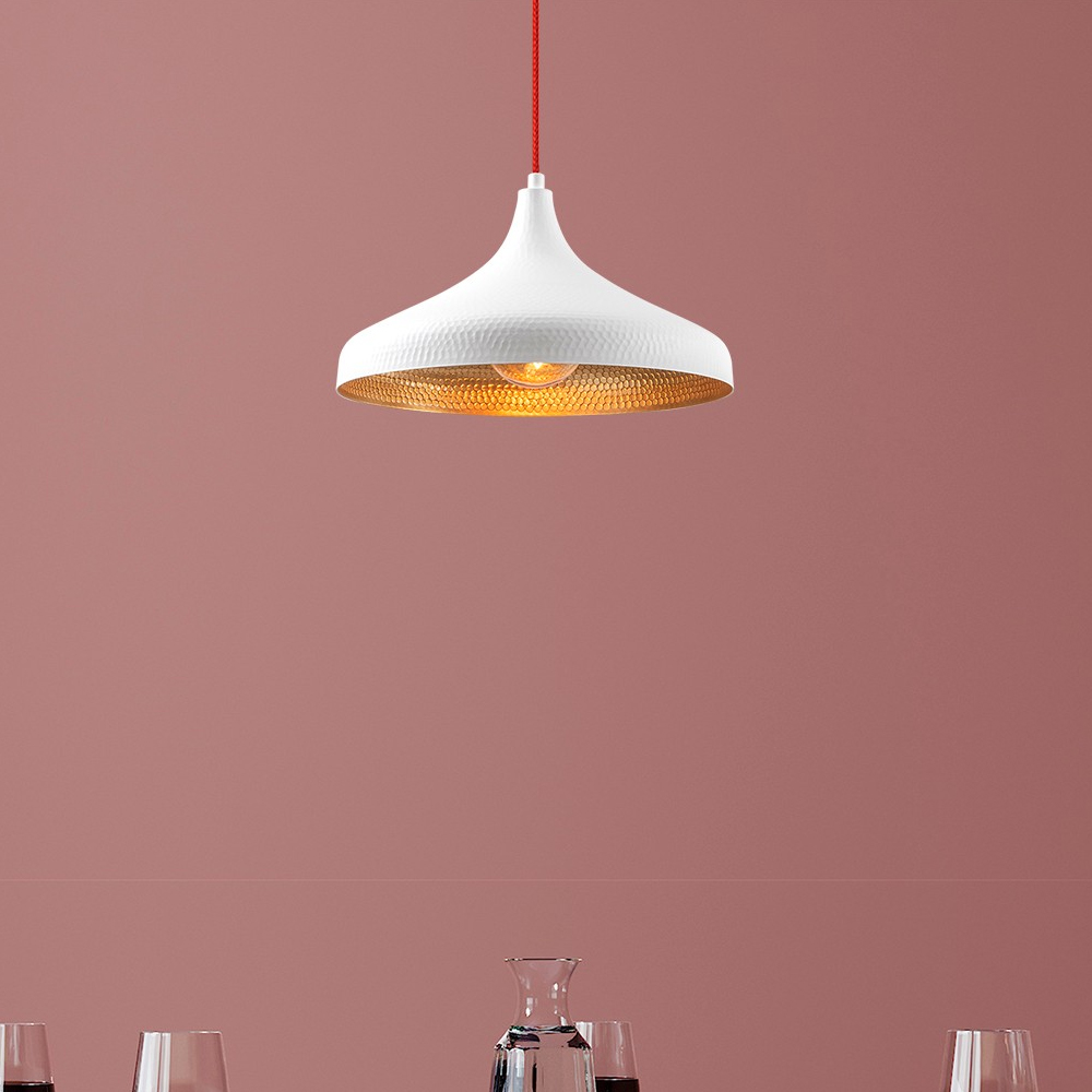 Trendline Metal Bell Shaped Ceiling Pendant Light in White and Red