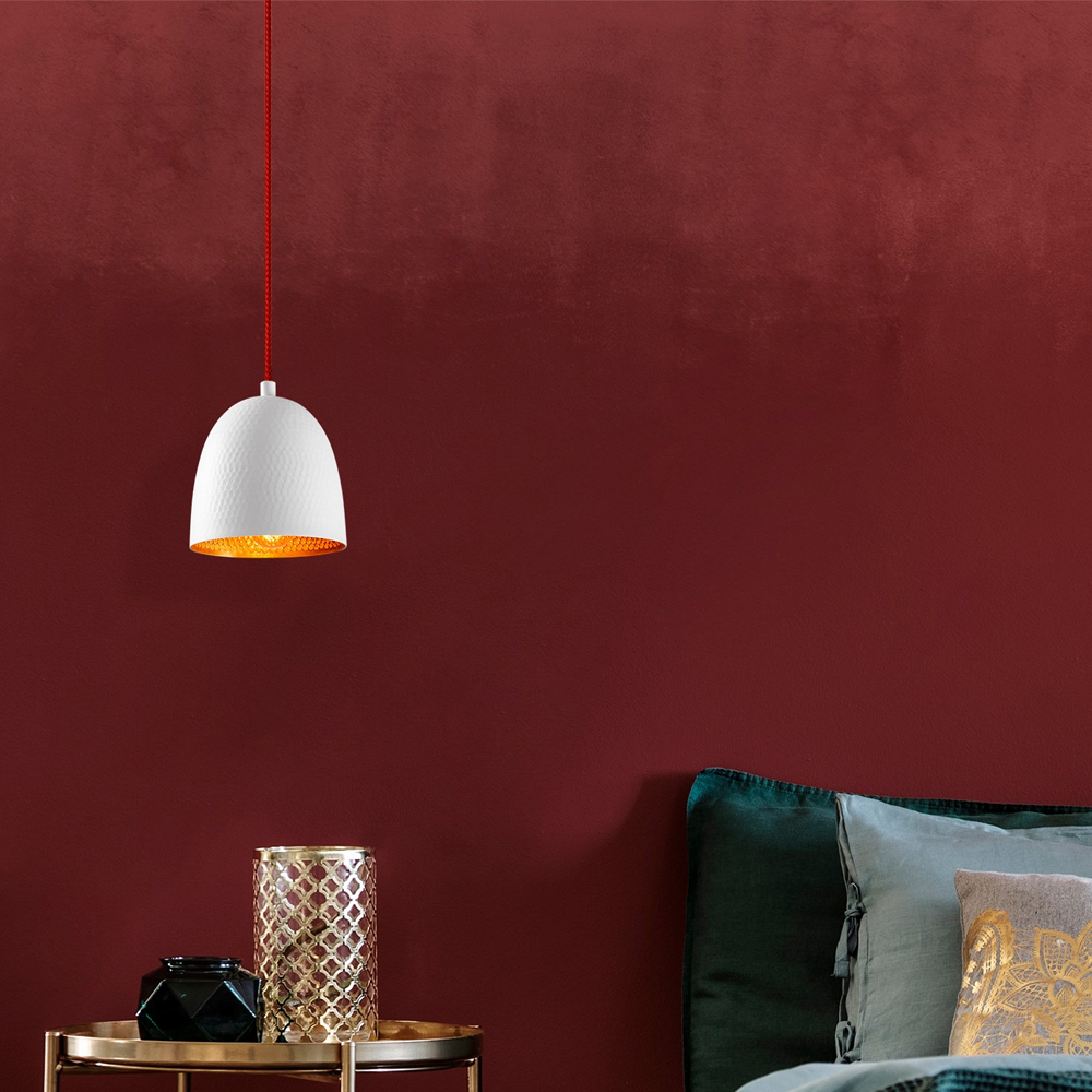 Trendline Metal Brass Dome Ceiling Pendant Light in White and Red