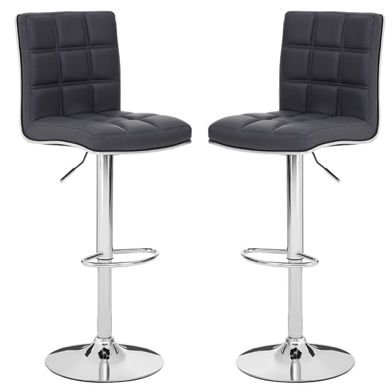 Photo of Treno grey faux leather bar chairs with chrome base in a pair