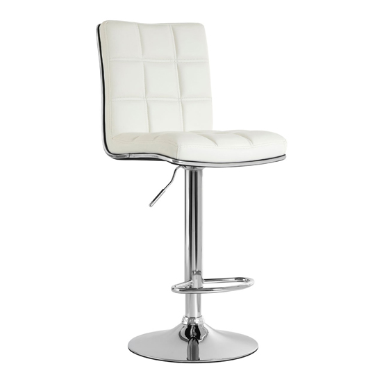 Treno White Faux Leather Gas Lift Bar Stools In Pair Furniture in Fashion