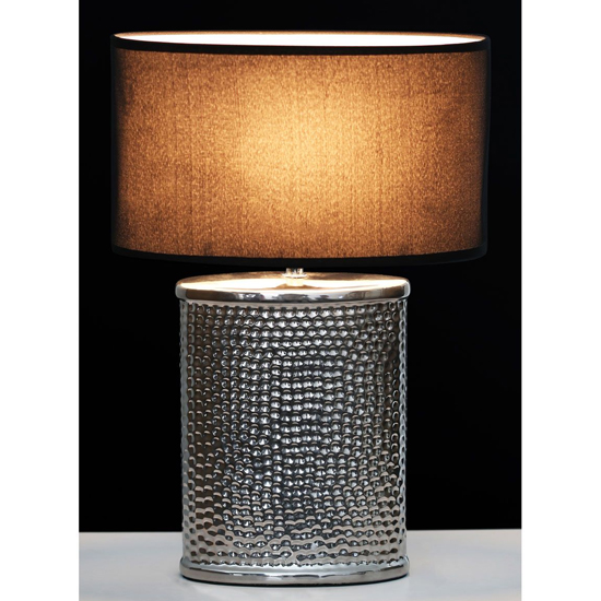 Trento Black Fabric Shade Table Lamp With Chrome Hammered Base_2