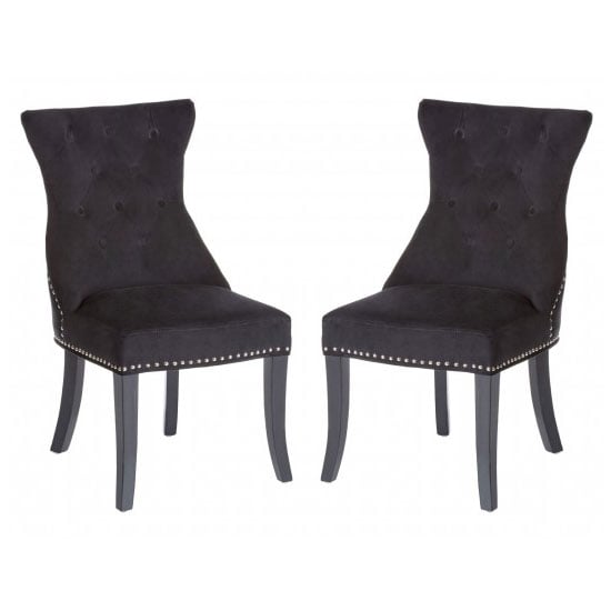 Product photograph of Trento Upholstered Black Velvet Dining Chairs In A Pair from Furniture in Fashion