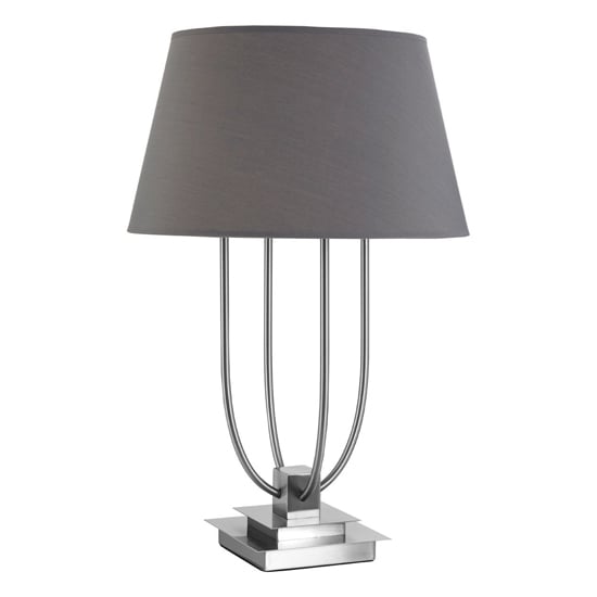 Trento Grey Fabric Shade Table Lamp With EU Plug In Nickel