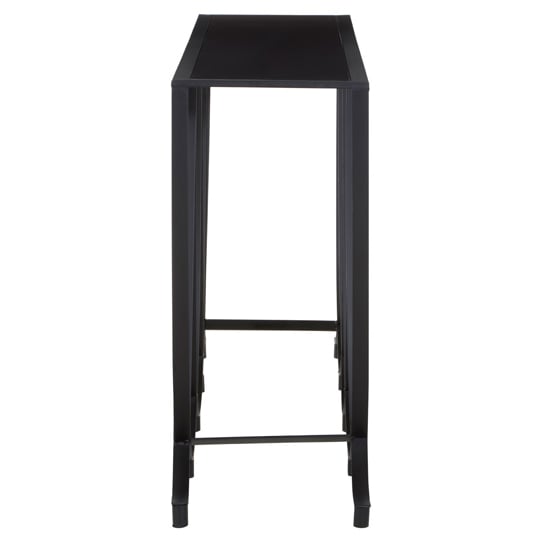 Ruchbah Black Glass Top Console Table With Curved Metal Base_2