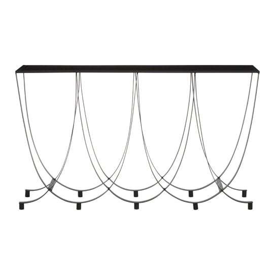 Ruchbah Black Glass Top Console Table With Curved Metal Base