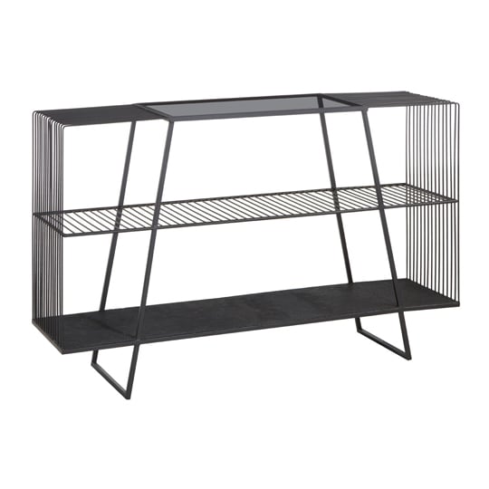 Ruchbah Grey Glass Top Console Table With Black Metal Frame_3