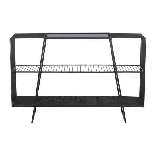 Ruchbah Grey Glass Top Console Table With Black Metal Frame