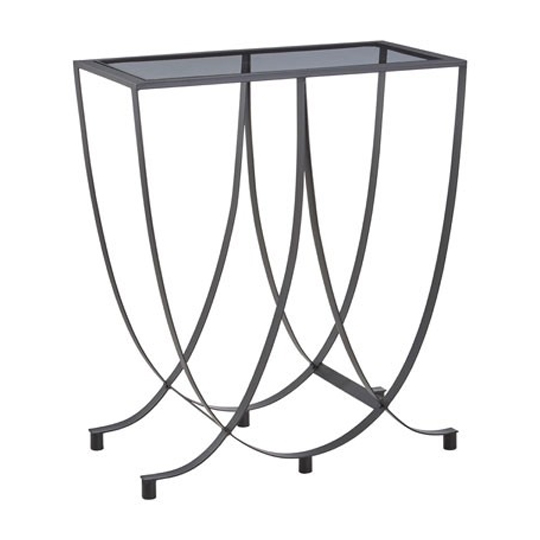 Ruchbah Black Glass Top Side Table With Curved Metal Base_3