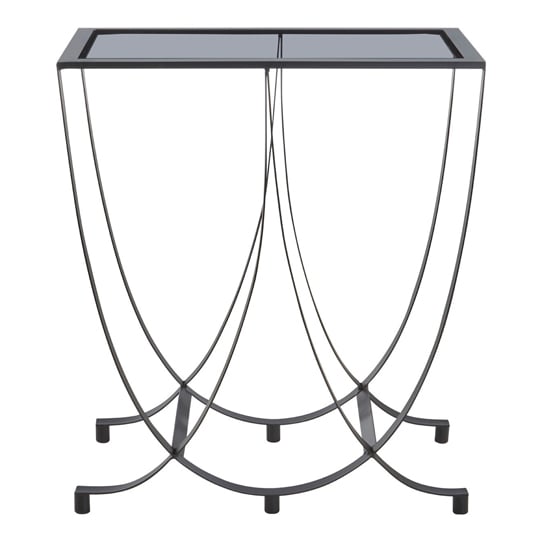 Read more about Ruchbah black glass top side table with curved metal base