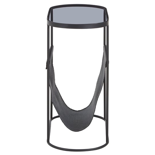Ruchbah Grey Glass Top Side Table With Black Metal Frame