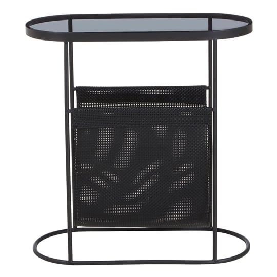 Ruchbah Grey Glass Top Side Table With Black Metal Frame