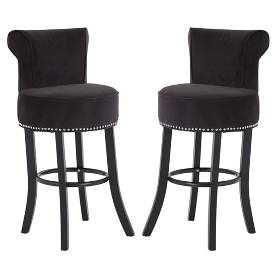Trento Park Black Fabric Upholstered Round Bar Chairs In Pair