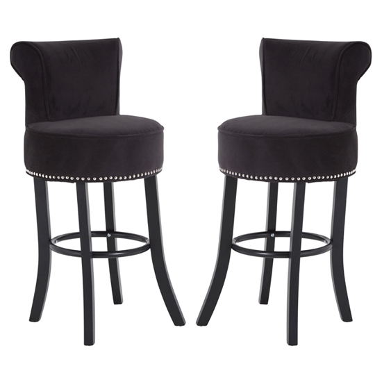 Read more about Trento round upholstered black fabric bar chairs in a pair