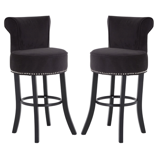 Trento Round Upholstered Black Fabric Bar Chairs In A Pair