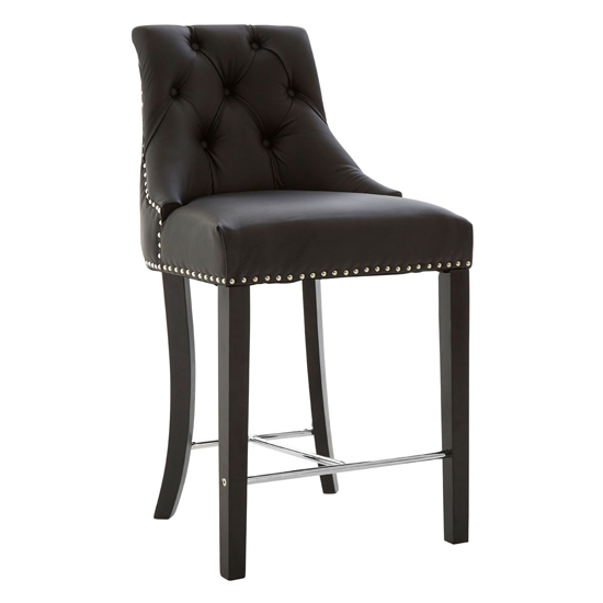 Trento Upholstered Black Faux Leather Bar Chairs In A Pair
