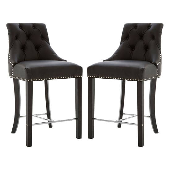 Photo of Trento upholstered black faux leather bar chairs in a pair