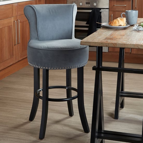 Trento Park Grey Fabric Upholstered Round Bar Chairs In Pair_5