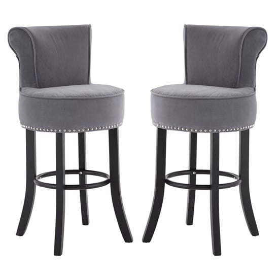 Photo of Trento round upholstered grey fabric bar chairs in a pair