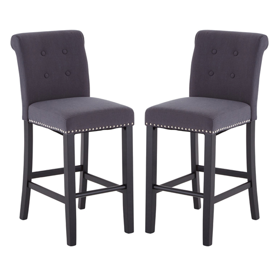 Trento Upholstered Grey Fabric Bar Chairs In A Pair
