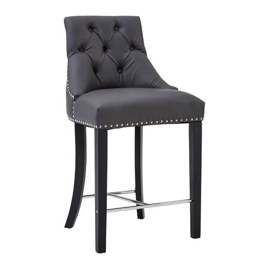 Trento Upholstered Grey Faux Leather Bar Chairs In A Pair