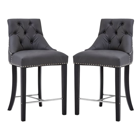 Photo of Trento upholstered grey faux leather bar chairs in a pair