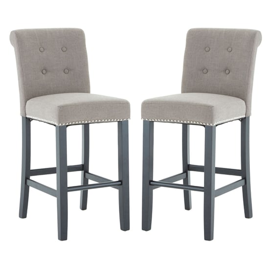 Trento Park Natural Fabric Upholstered Bar Chairs In Pair