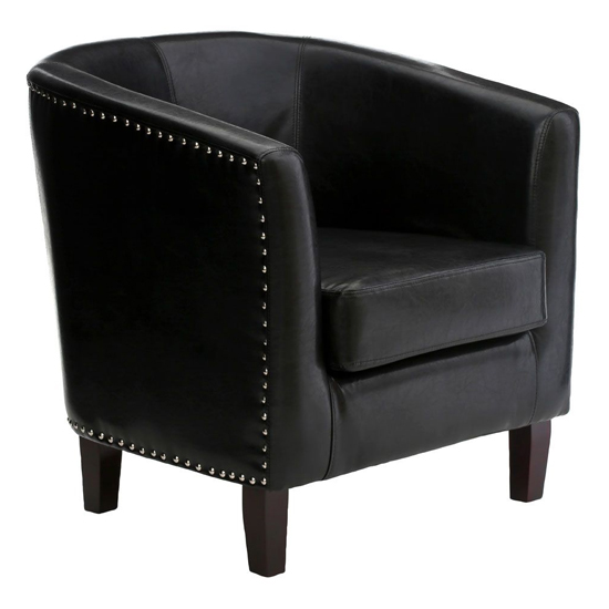 Trento Upholstered Faux Leather Tub Chair In Black