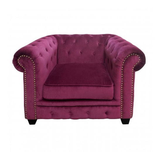 Trento Upholstered Velvet Armchair In Damson Pink