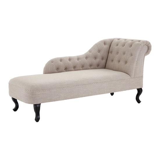 Photo of Trento chaise lounge right arm in natural linen and stud details