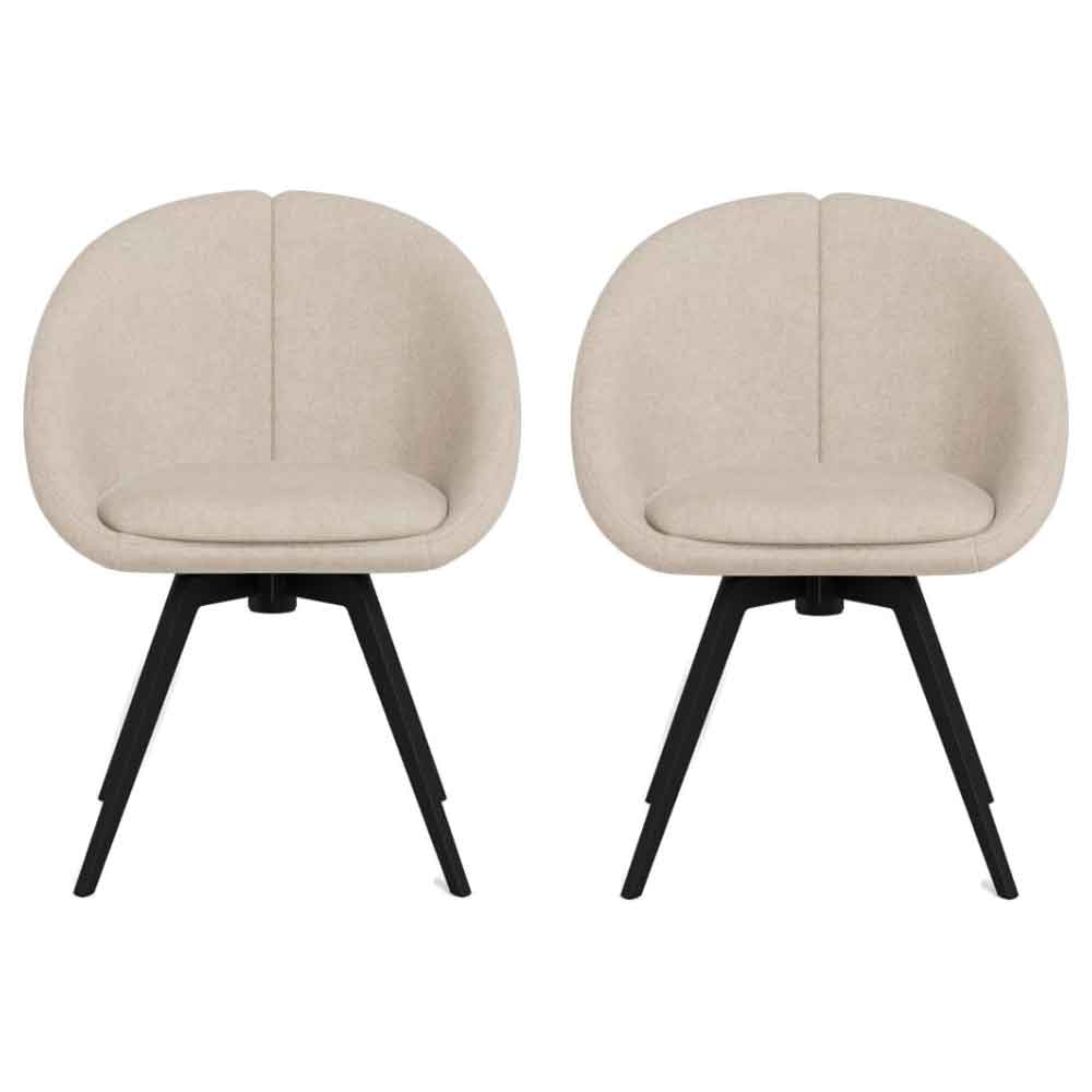 Trenton Fabric Swivel Dining Chairs With Black Legs In Pair - Sand