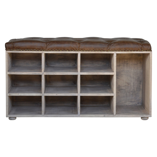 Trenton Shoe Storage Bench In Brown And Acid Wash With 9 Slot_2