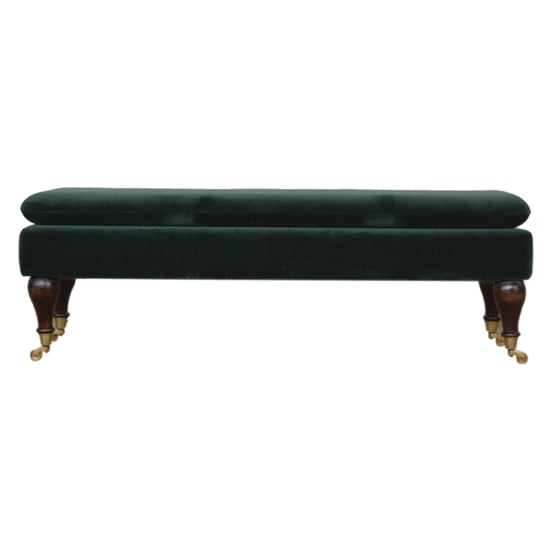 Photo of Trenton velvet hallway seating bench in green with castor legs