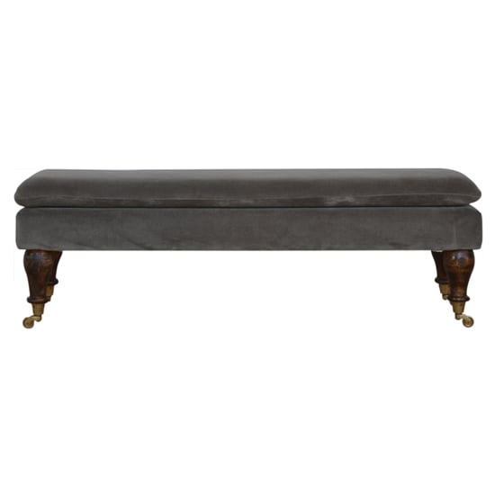 Product photograph of Trenton Velvet Hallway Seating Bench In Grey With Castor Legs from Furniture in Fashion