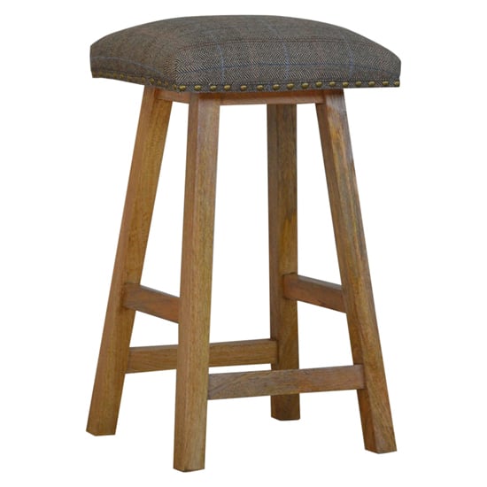 Trenton Wooden Bar Stool In Oak Ish With Multi Tweed Fabric Seat