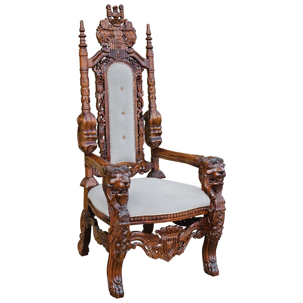 Trenton Wooden Throne Chair With Fabric Seat In Mahogany