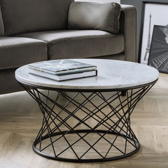 Product photograph of Talise Real Marble Coffee Table In White With Black Wire Base from Furniture in Fashion