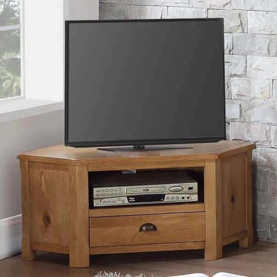 Read more about Trevino corner tv unit in oak with 1 drawer