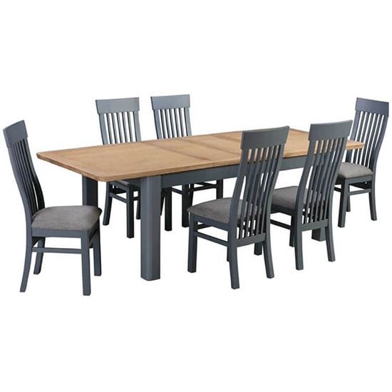 View Trevino extending dining table in blue and oak with 6 chairs