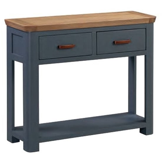 Trevino Large Wooden Console Table In Midnight Blue And Oak