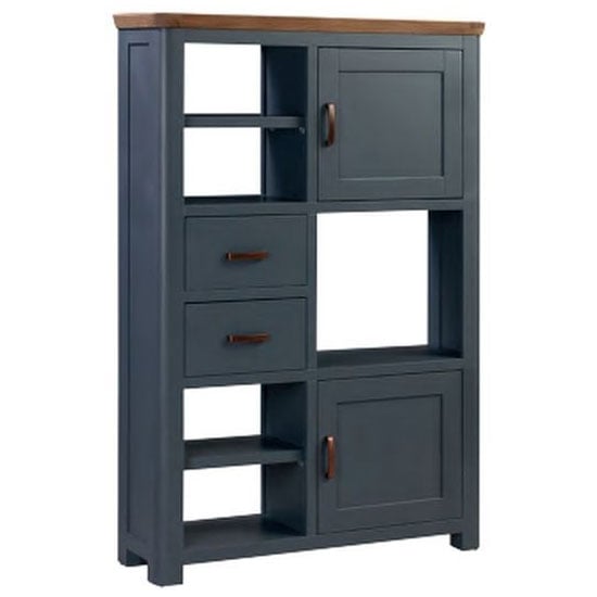 Product photograph of Trevino Large Wooden Display Cabinet In Midnight Blue And Oak from Furniture in Fashion
