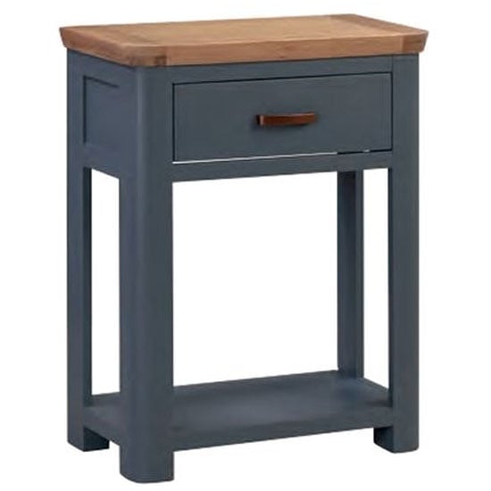 Trevino Small Wooden Console Table In Midnight Blue And Oak