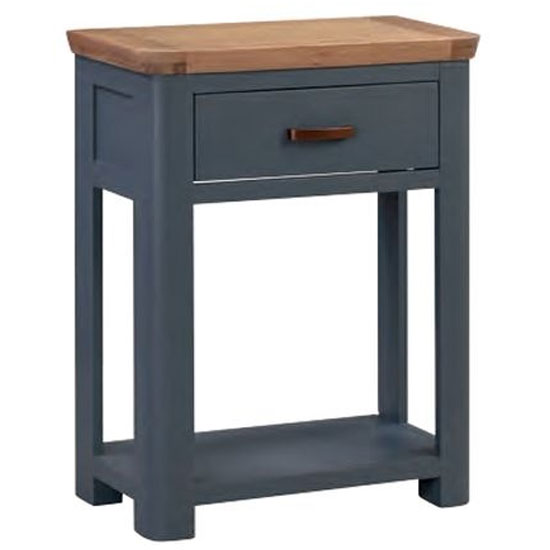 Product photograph of Trevino Small Wooden Console Table In Midnight Blue And Oak from Furniture in Fashion