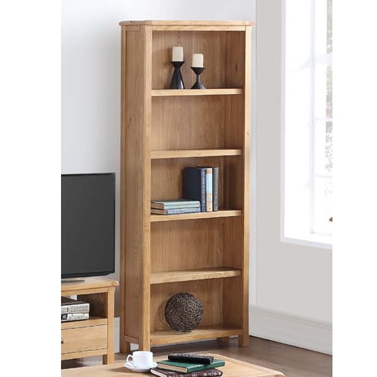Product photograph of Trevino Tall Bookcase In Oak With 4 Shelves from Furniture in Fashion