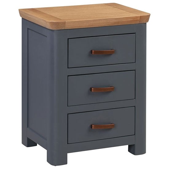 Photo of Trevino wooden bedside cabinet in midnight blue and oak