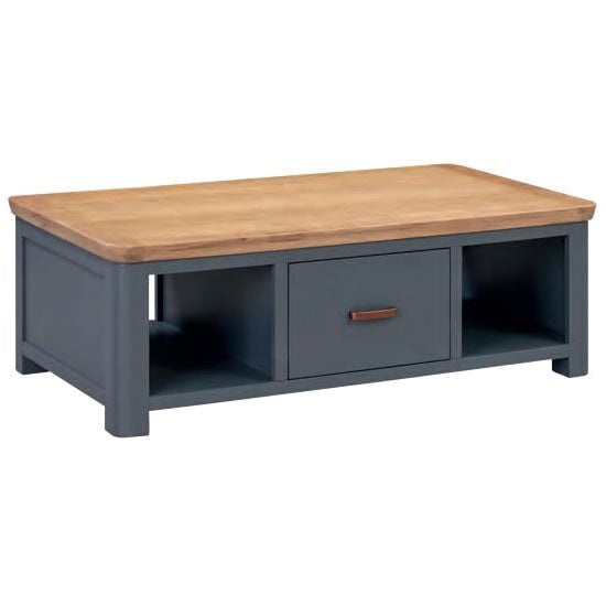 Read more about Trevino wooden coffee table in midnight blue and oak