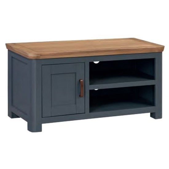 Trevino Wooden TV Stand In Midnight Blue And Oak