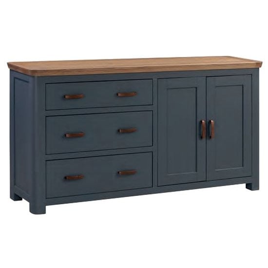 Trevino Large Wooden Sideboard In Midnight Blue And Oak