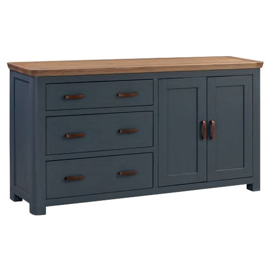 Product photograph of Trevino Large Wooden Sideboard In Midnight Blue And Oak from Furniture in Fashion