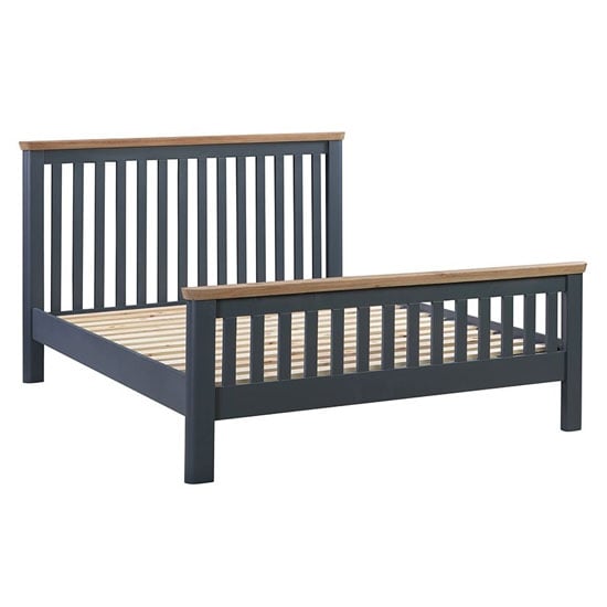 Read more about Trevino wooden double bed in midnight blue and oak